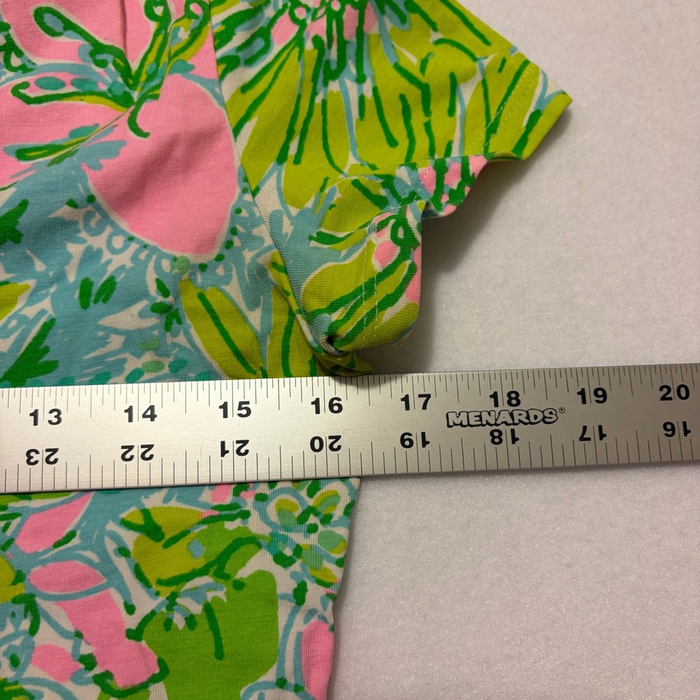 Lilly Pulitzer Womens XS V-Neck T-Shirt Pink Green Floral‎ Paisley Cotton Blend - Picture 6 of 6